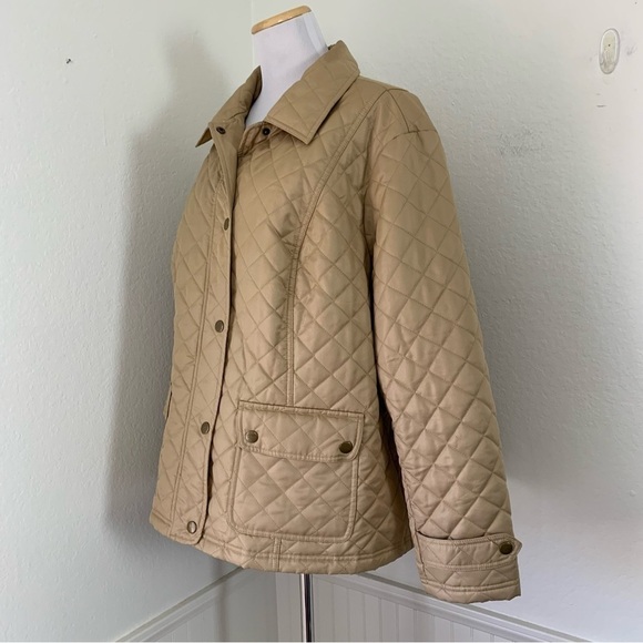 Jones New York Quilted Lightweight Puffer Jacket Tan Women’s 2X Pockets Snap - Picture 9 of 16